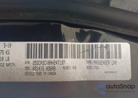 2010 Dodge Charger Sxt из США, поврежденный, VIN 2B3CA3CV8AH247137